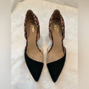 Mix No. 6 Black Pointed Toe Heels with Leopard Ankle